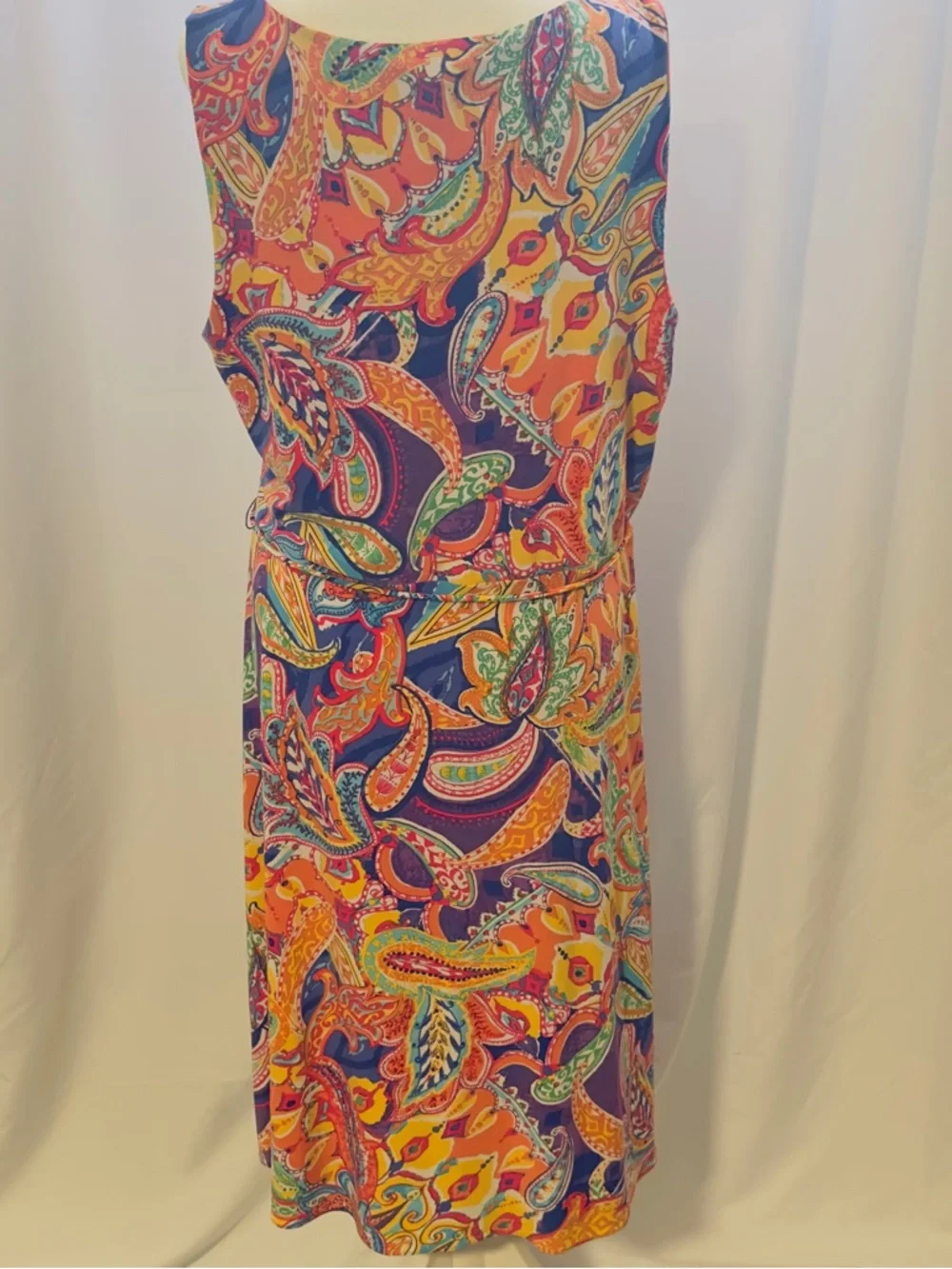 Ralph Lauren Womans Multi Color Stretch Mock Wrap Sundress SZ XL Sleeveless Belt - Picture 6 of 15